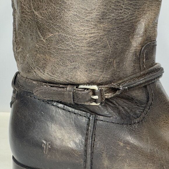 Frye Knee High Riding Boots Womens Size 7 Brown Leather Distressed Biker Pull On - Picture 10 of 13